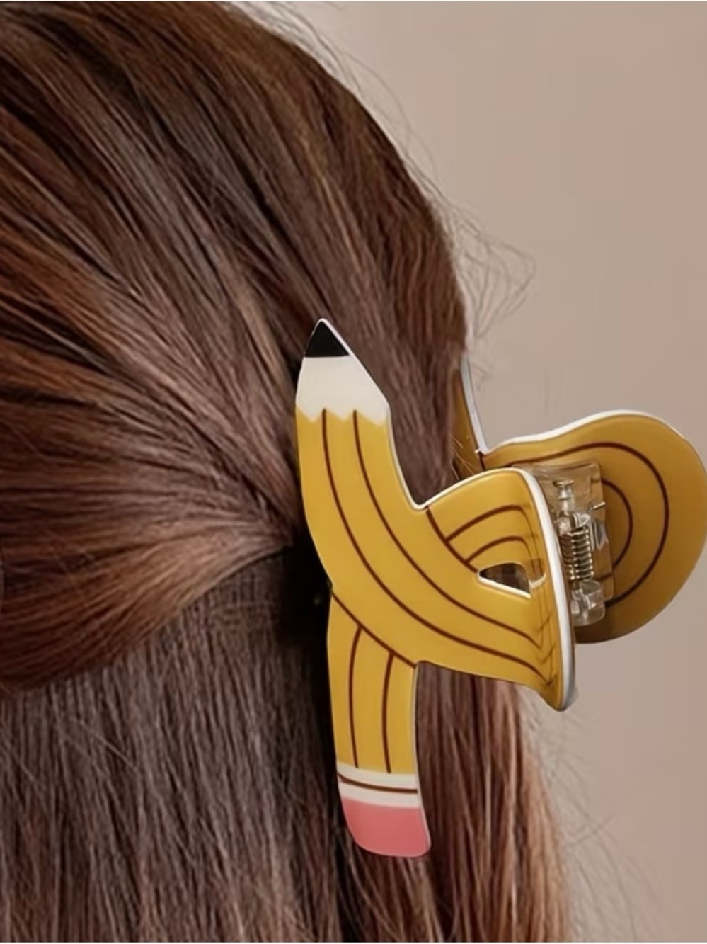 Yellow Pencil-Shaped Hair Claw Clip for Women